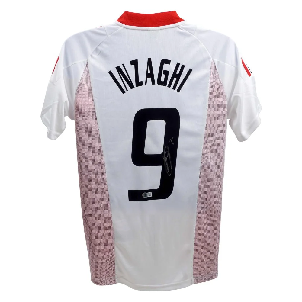 White and pink athletic shirt with INZAGHI and 9, featuring Filippo Inzaghi signed detail