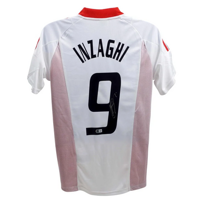 White and pink athletic shirt with INZAGHI and 9, featuring Filippo Inzaghi signed detail