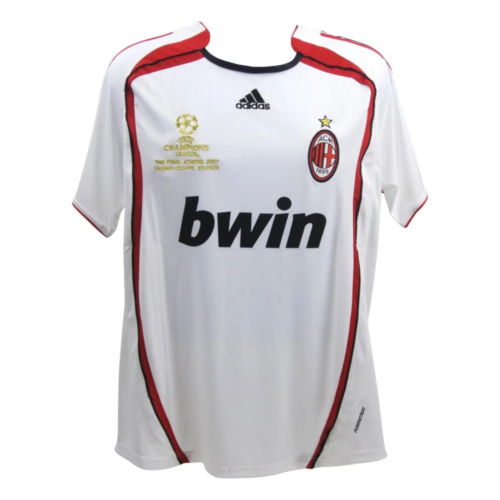 White AC Milan jersey with red trim featuring Filippo Inzaghi signed collectible logo