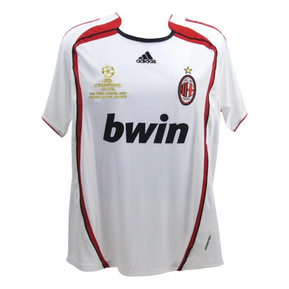 White AC Milan jersey with red trim featuring Filippo Inzaghi signed collectible logo