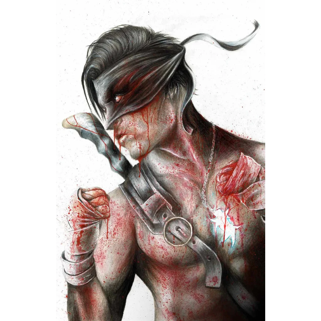 A detailed full color illustration of wil shrike final boss muscular masked warrior in ac comics exclusive product