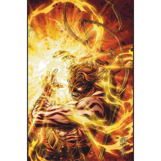 Muscular masked superhero with fiery energy in Final Boss comic book art