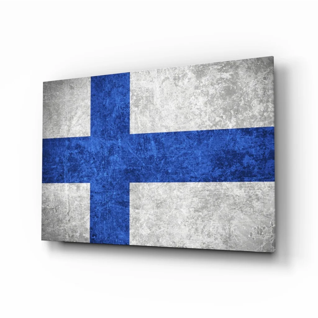 Weathered Finnish flag canvas wall art with textured finish
