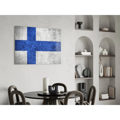 Finnish flag textured canvas wall art with blue cross and metallic finish