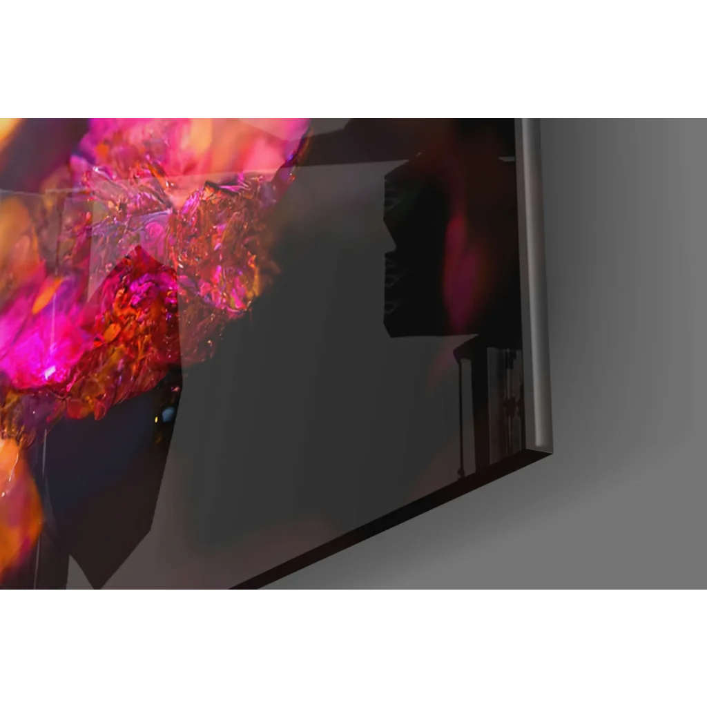 Vibrant pink orange glowing crystal blossom glass wall art print