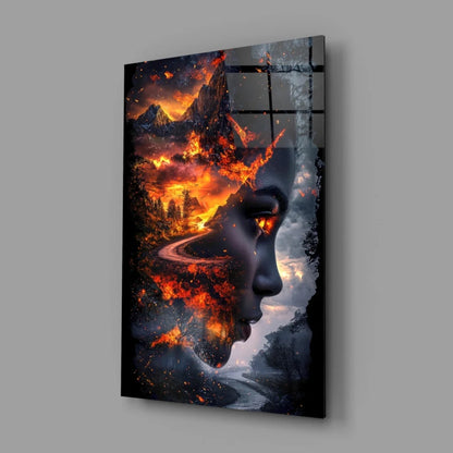Fiery Surreal Portrait Glass Wall Art Canvas Print | Glass Wall Art Print | vintageantiquesgifts.com