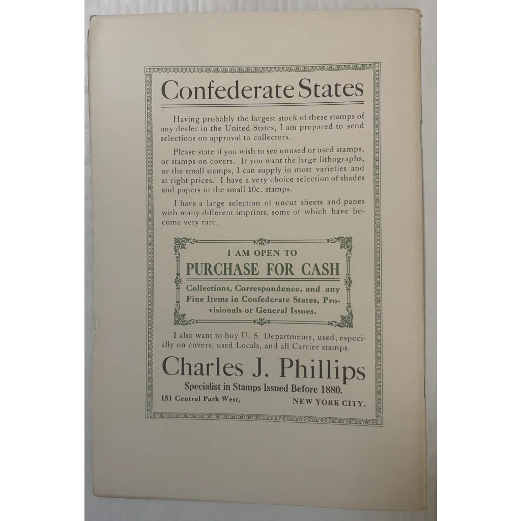First Edition Antique 1924 Southern Philatelist Stamps of the Confederacy Collectibles Rare Philatelist: