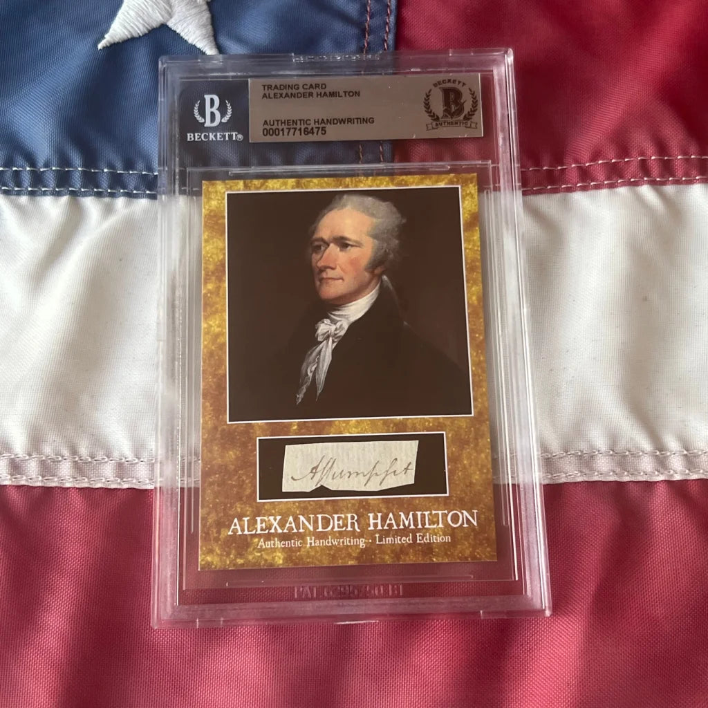 Graded Alexander Hamilton trading card with authentic Hamilton words handwriting