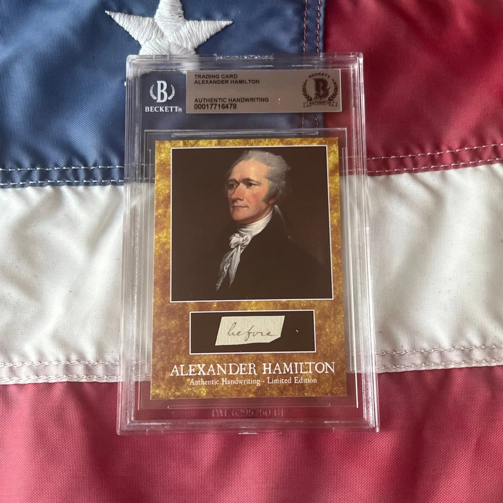 Graded Alexander Hamilton trading card with authentic Hamilton words handwriting