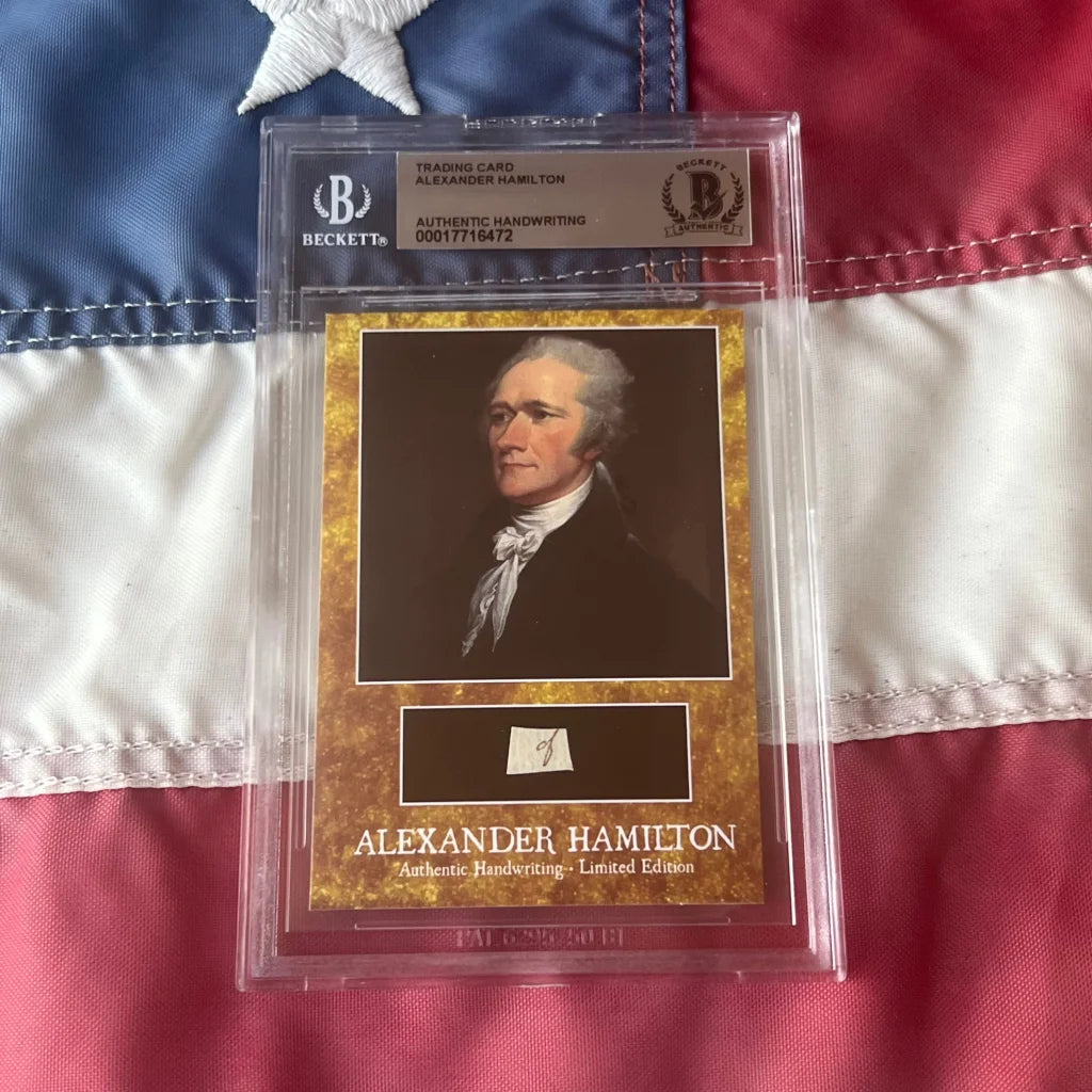 Beckett graded Alexander Hamilton trading card with authentic Hamilton words and handwriting