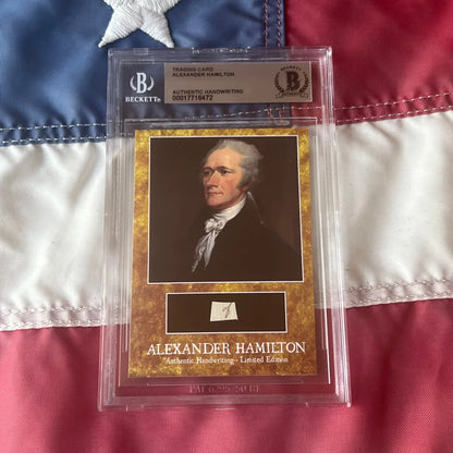 Beckett graded Alexander Hamilton trading card with authentic Hamilton words and handwriting