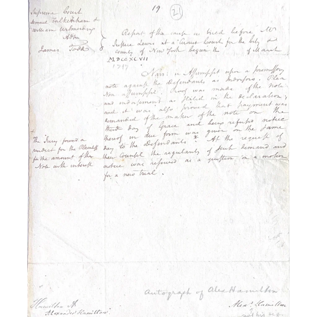 Handwritten Alexander Hamilton words on aged paper from the authentic Beckett graded piece