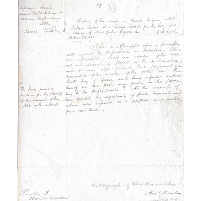 Handwritten Alexander Hamilton words on aged paper from the authentic Beckett graded piece