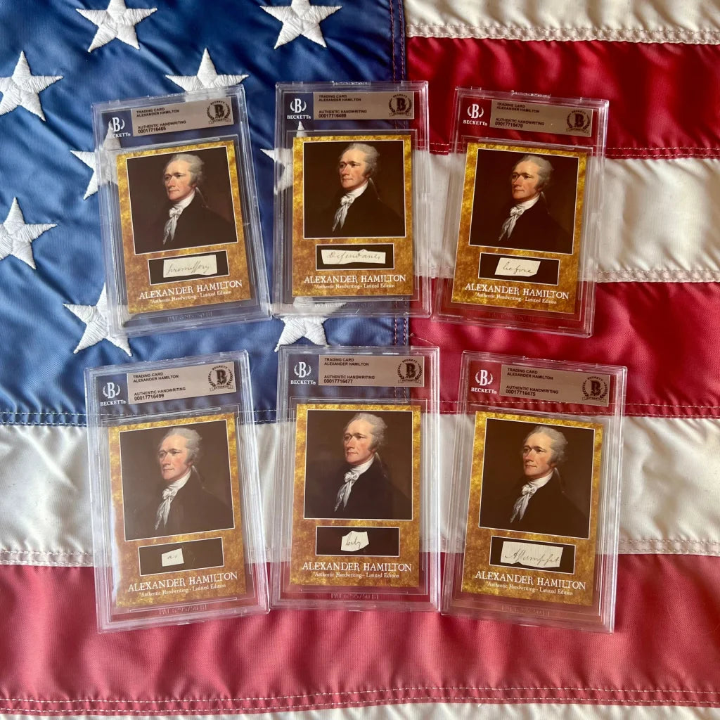 Graded Alexander Hamilton trading cards featuring Hamilton words authentic piece for collectors