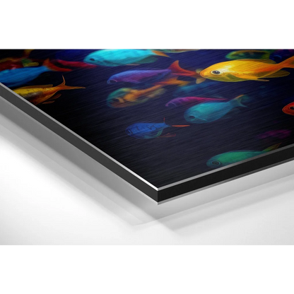 Vibrant multicolored fish on brushed aluminium dibond print