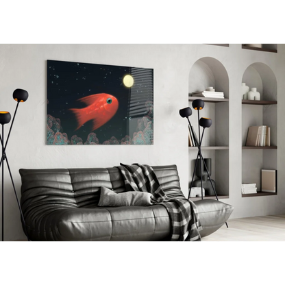 Vibrant red fish in starry night wall art canvas for modern rooms