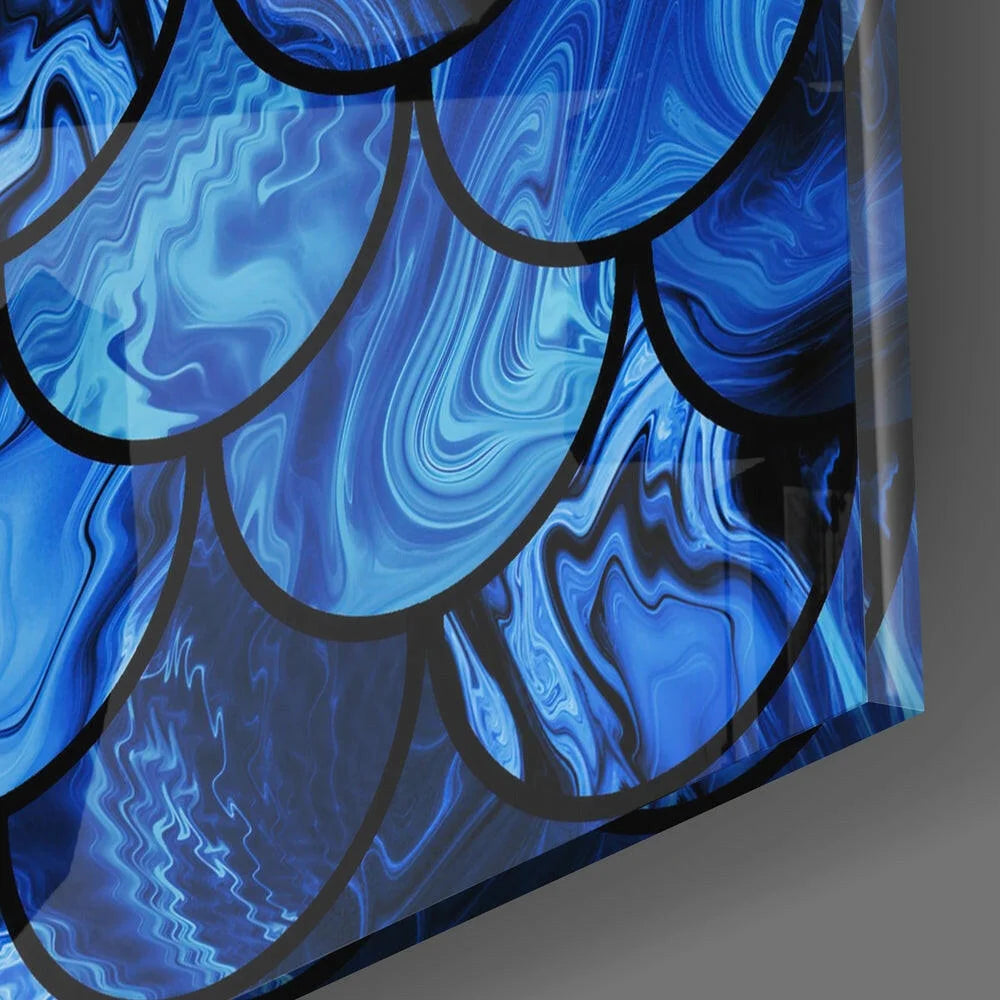 Stunning Blue Mermaid Scale Glass Wall Art Panel | Glass Wall Art Print | vintageantiquesgifts.com