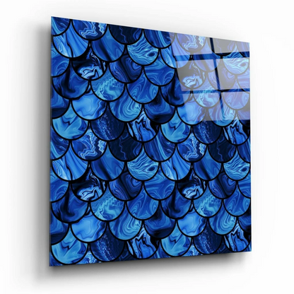 Stunning Blue Mermaid Scale Glass Wall Art Panel | Insigneart USA | vintageantiquesgifts.com