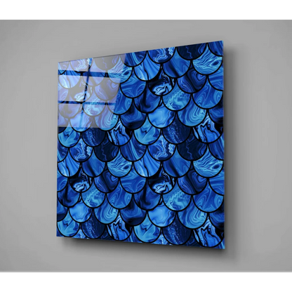 Stunning Blue Mermaid Scale Glass Wall Art Panel | Modern Wall Art Decor | vintageantiquesgifts.com