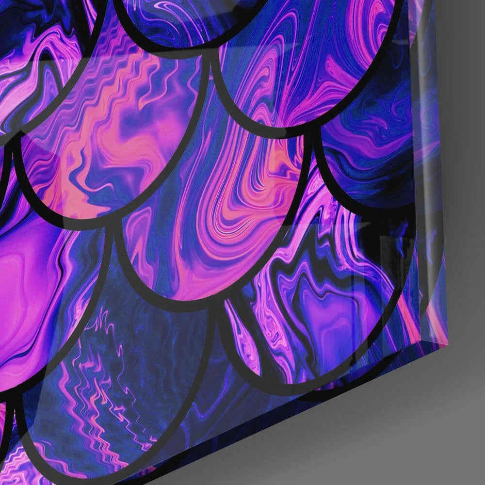 Stunning Mermaid Scale Glass Wall Art in Purple and Pink | Glass Wall Art Print | vintageantiquesgifts.com