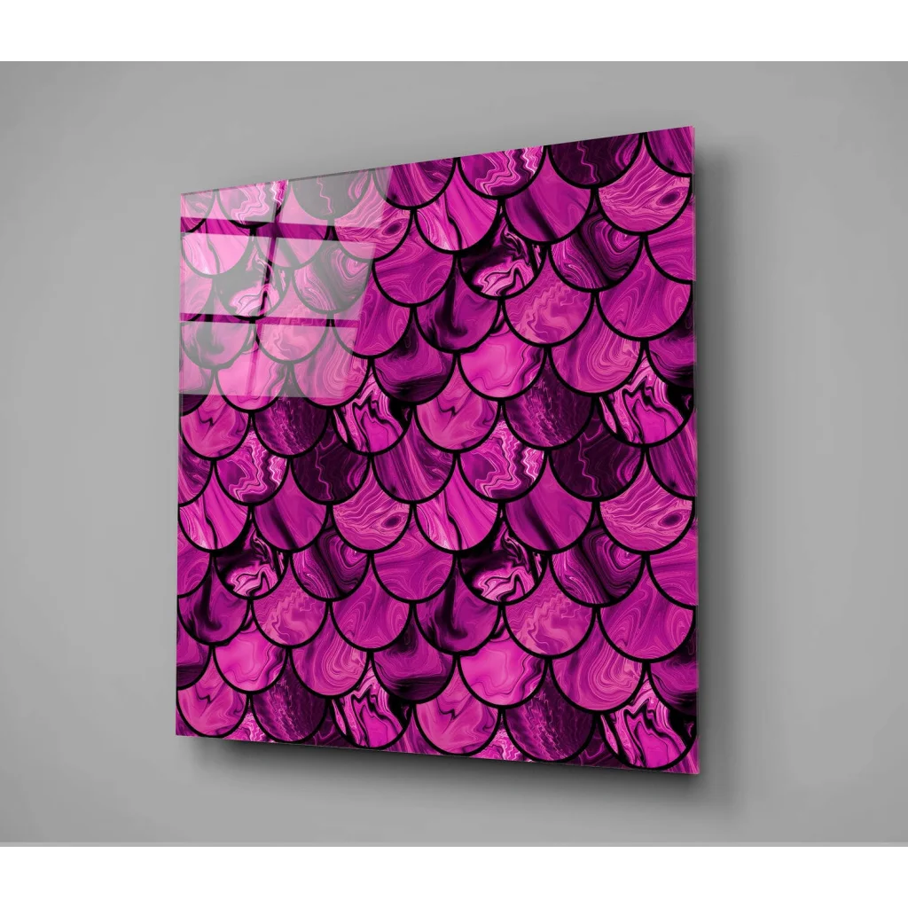 Stunning purple mermaid scale glass wall art panel in vibrant magenta hues