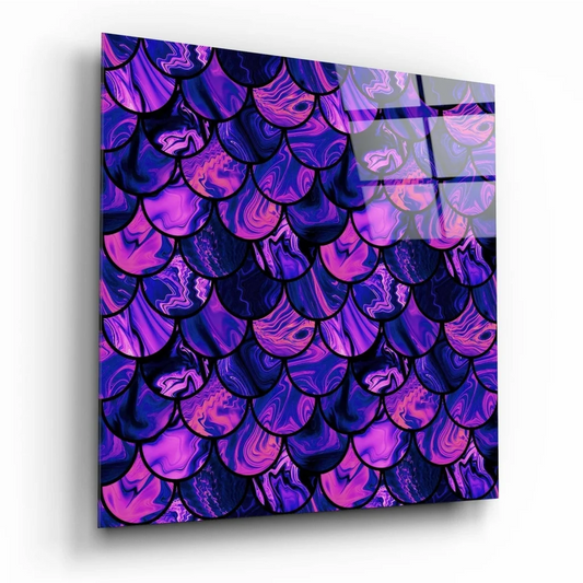 Vibrant purple and pink mermaid scale glass wall art panel