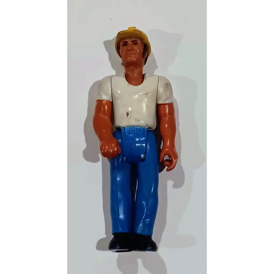 1974 Fisher Price Adventure People construction worker action figure with blonde hair, jeans and white shirt