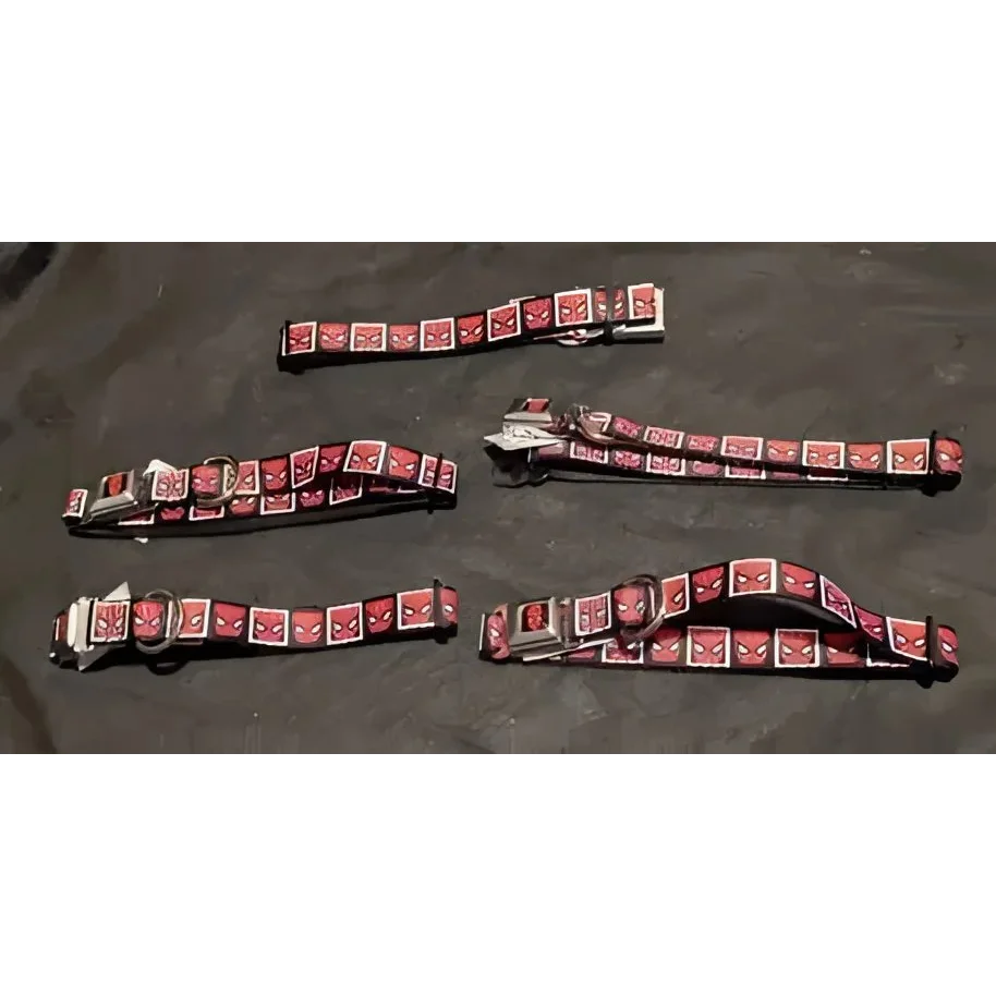 Five Spiderman Marvel Buckle Collars in red and black for pets, buckle collar lot