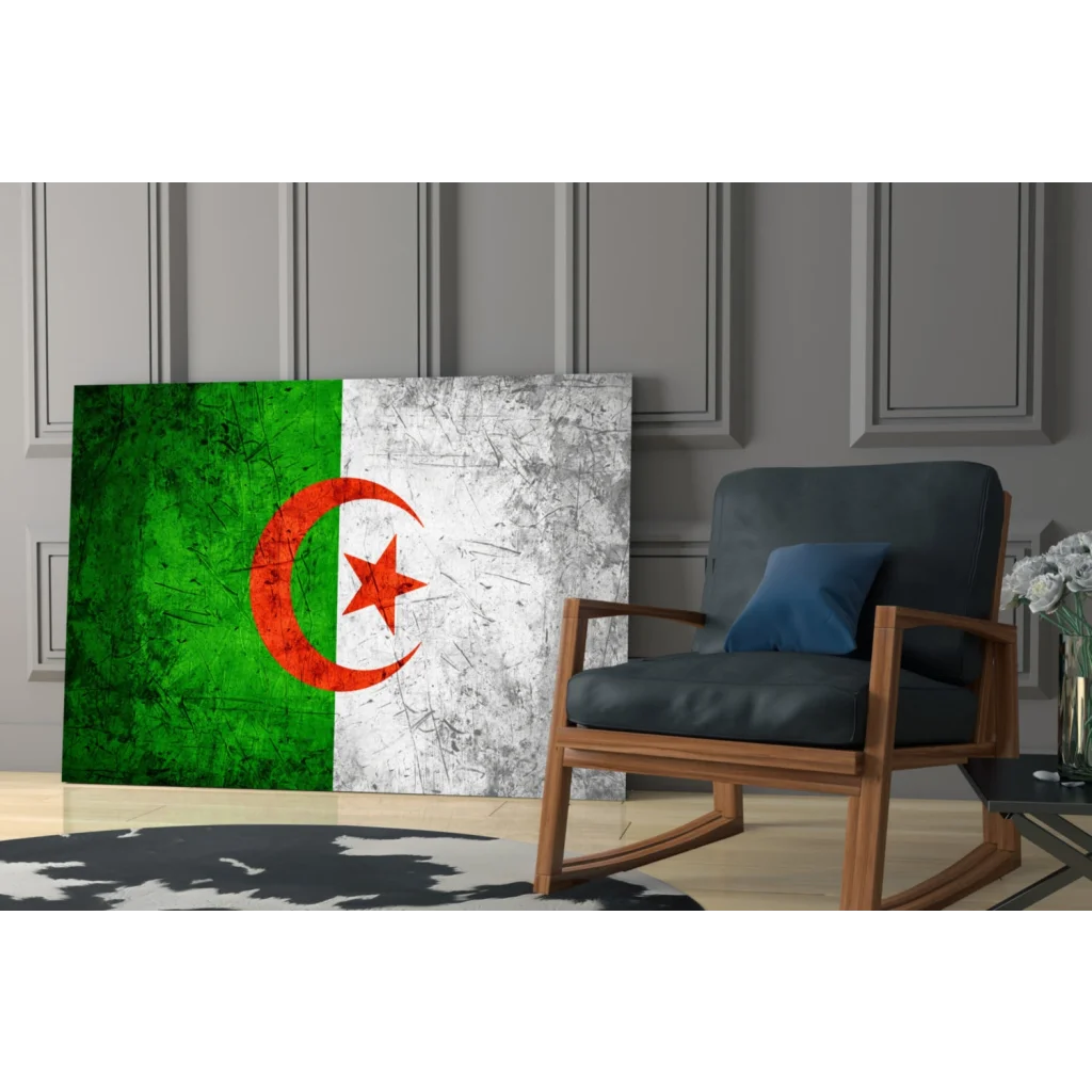 Distressed Algerian flag canvas wall art print with red crescent star