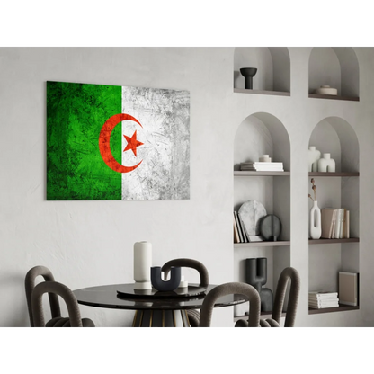 Distressed Algerian flag canvas wall art with green stripe and orange crescent