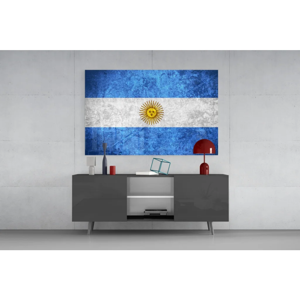 Distressed Argentine flag canvas wall art with golden sun emblem