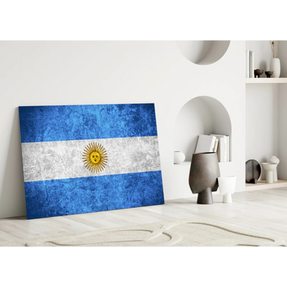 Distressed Argentine Flag Canvas Wall Art with Golden Sun | Modern Wall Art Decor | vintageantiquesgifts.com