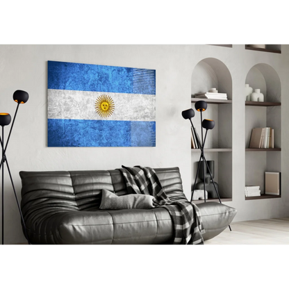 Distressed Argentine Flag Canvas Wall Art with Golden Sun | Contemporary Home Wall Art | vintageantiquesgifts.com