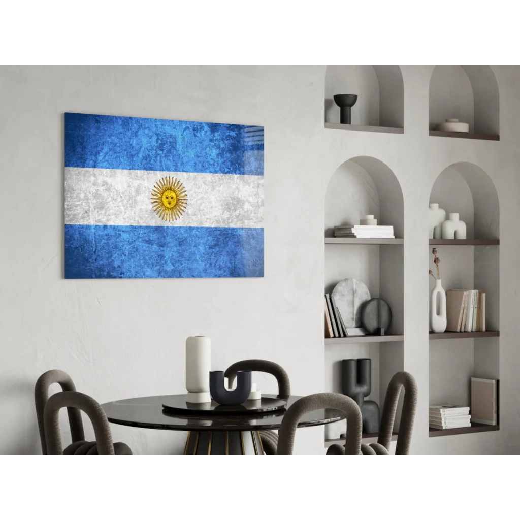 Distressed Argentine flag canvas wall art with golden sun