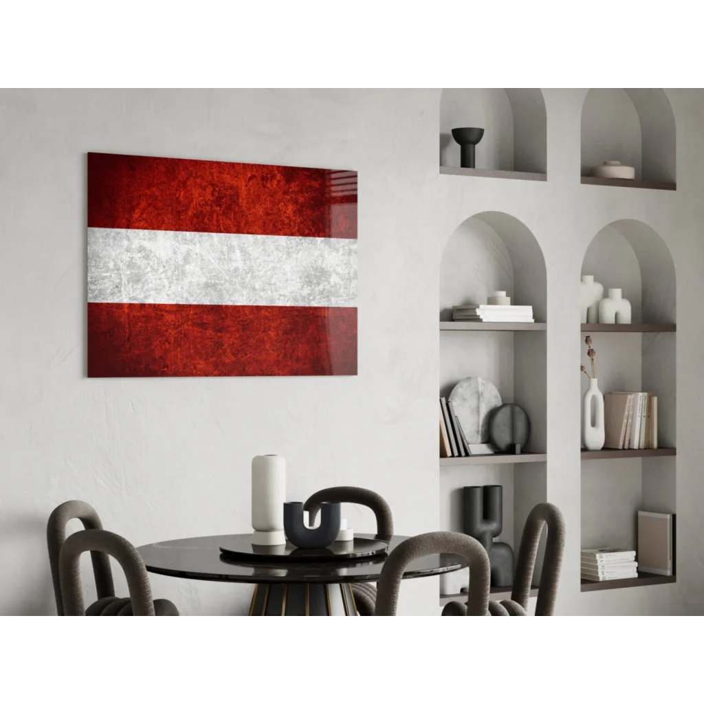 Distressed Austrian flag wall art print with red white metallic texture