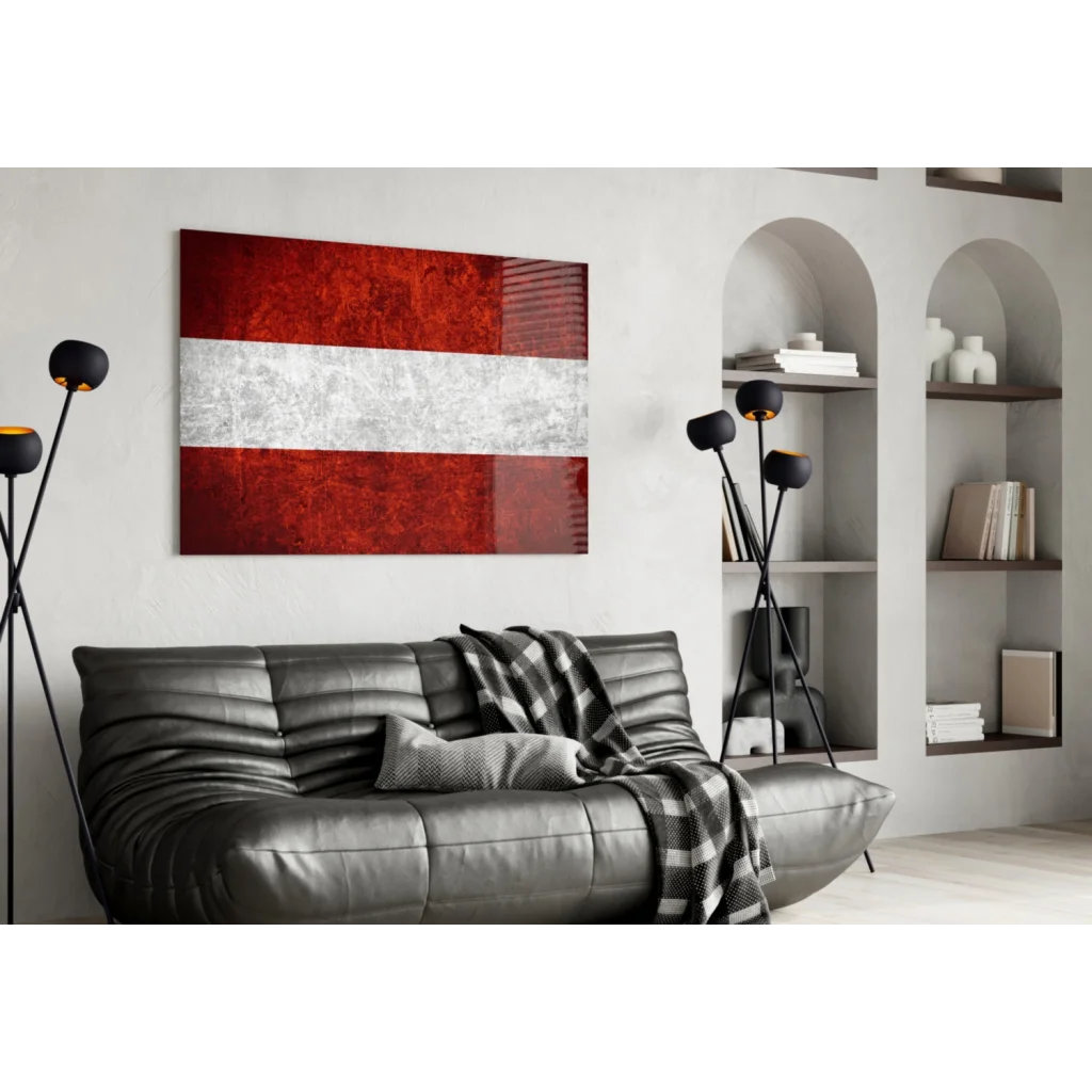 Distressed Austrian flag canvas wall art print in red and silver