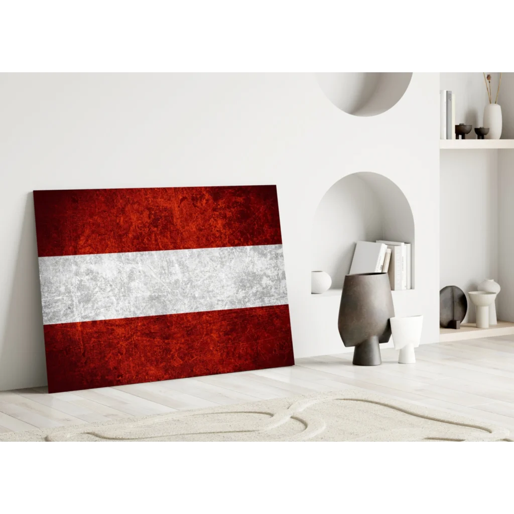 Distressed Austrian flag canvas wall art with bold red-white stripes