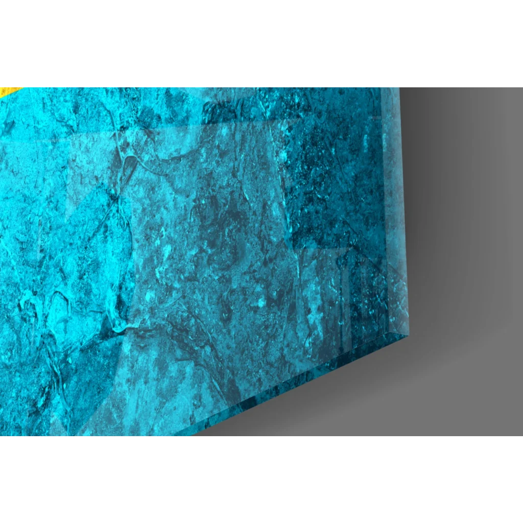 Translucent turquoise textured marbled glass wall art panel