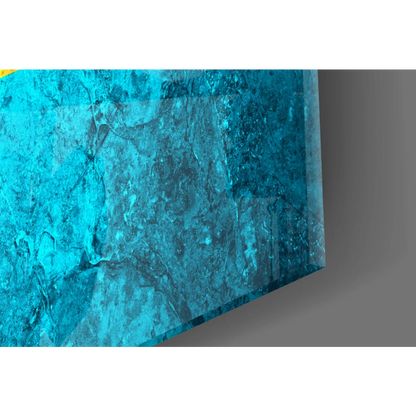 Translucent turquoise textured marbled glass wall art panel