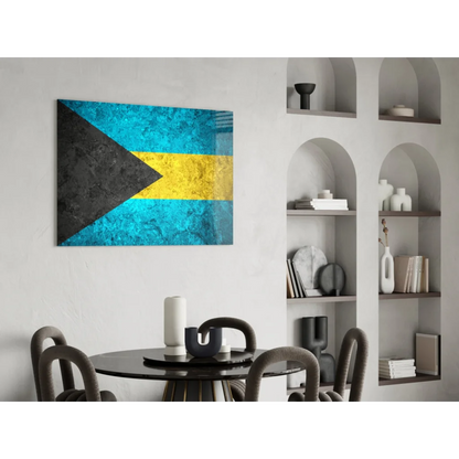 Bahamas flag glass wall art with vibrant textured canvas print