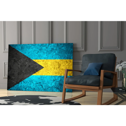 Bahamas flag glass wall art in turquoise, gold, black design