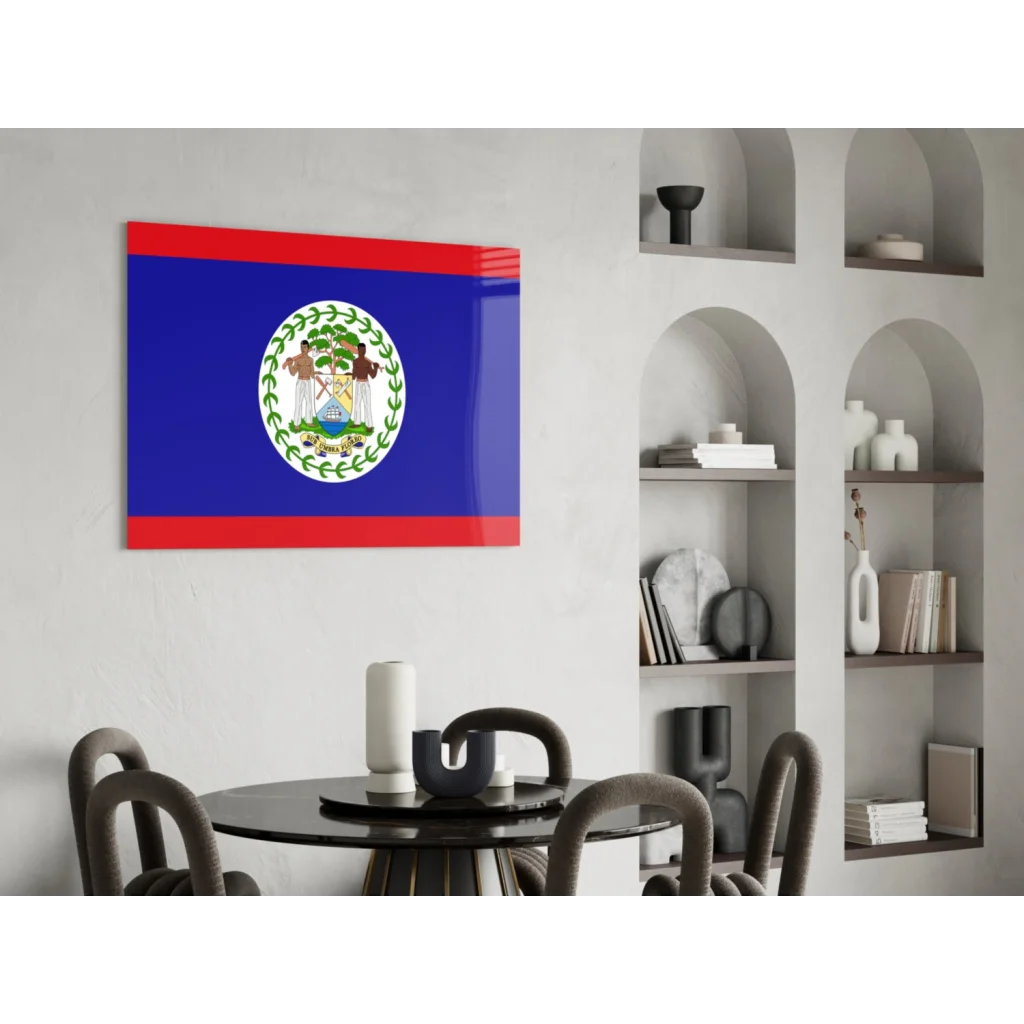 Vibrant Belize flag glass wall art on blue canvas print
