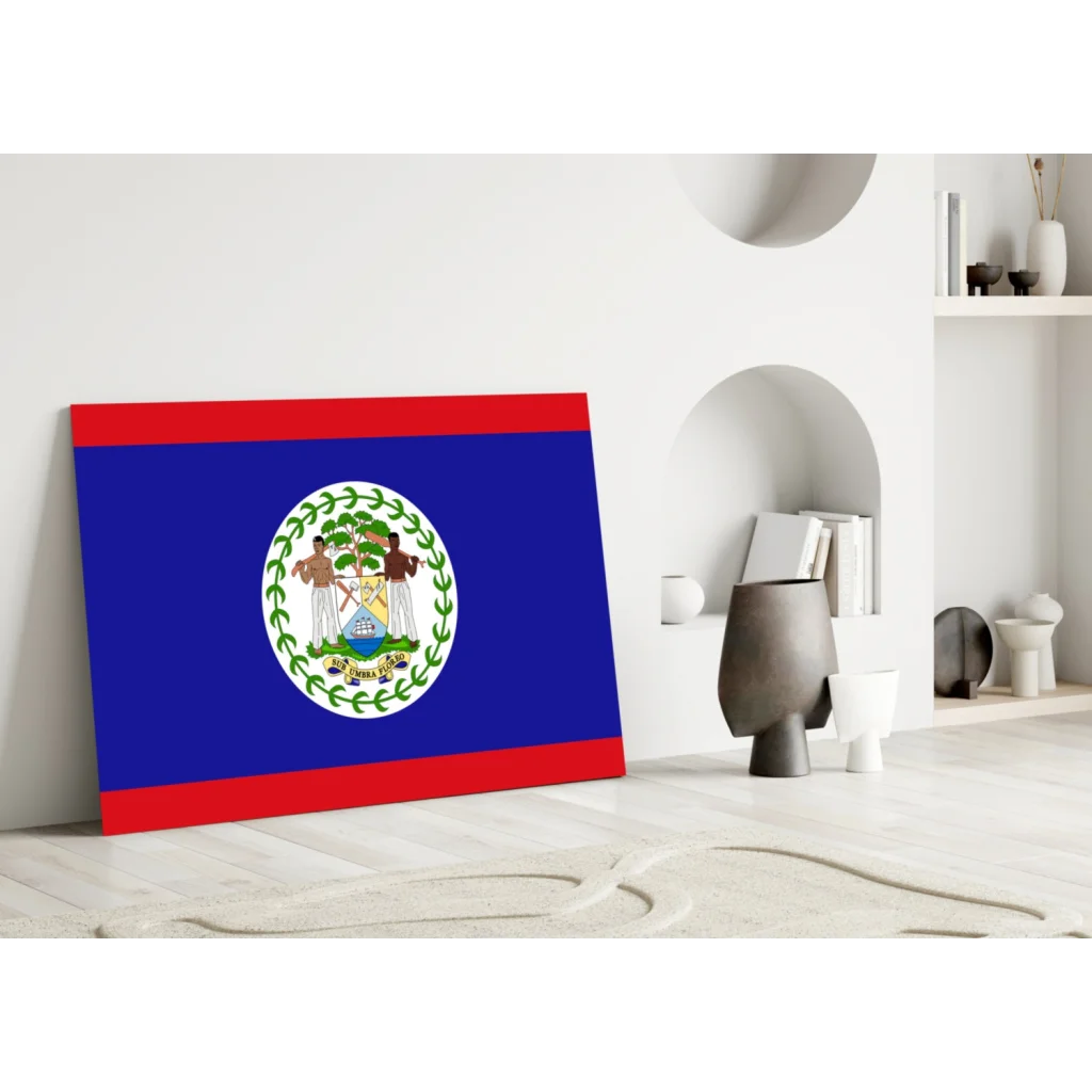 Vibrant Belize flag glass wall art on blue canvas print