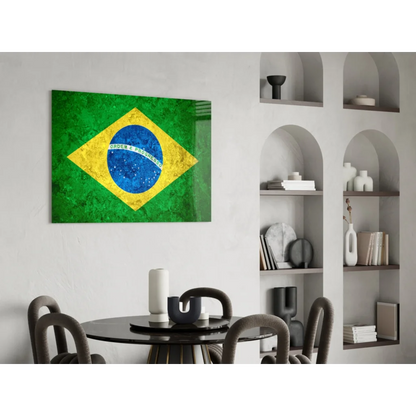 Vintage Brazilian flag wall art with vibrant green yellow distressed texture