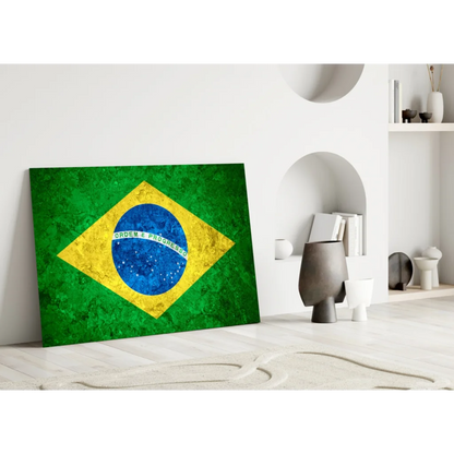Vintage Brazilian flag wall art canvas with green yellow distressed texture
