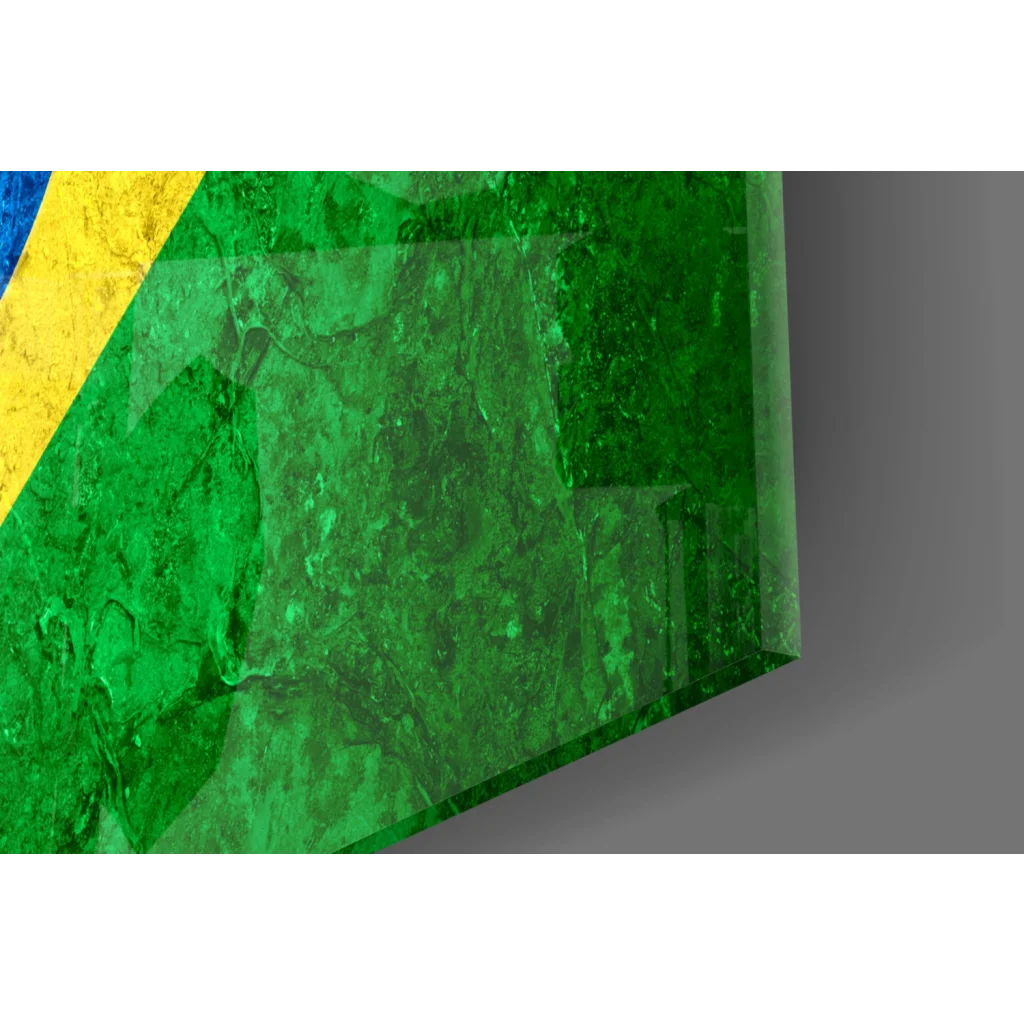 Vibrant green translucent glass wall art with textured angular facets