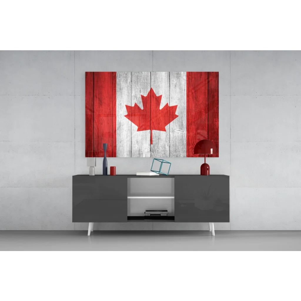 Rustic Canadian flag wall art on wooden panel canvas