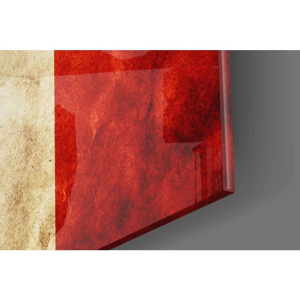 Vibrant red translucent acrylic glass wall art with marbled maple leaf