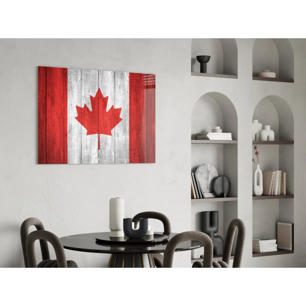 Rustic Canadian flag wall art on distressed wood panel canvas