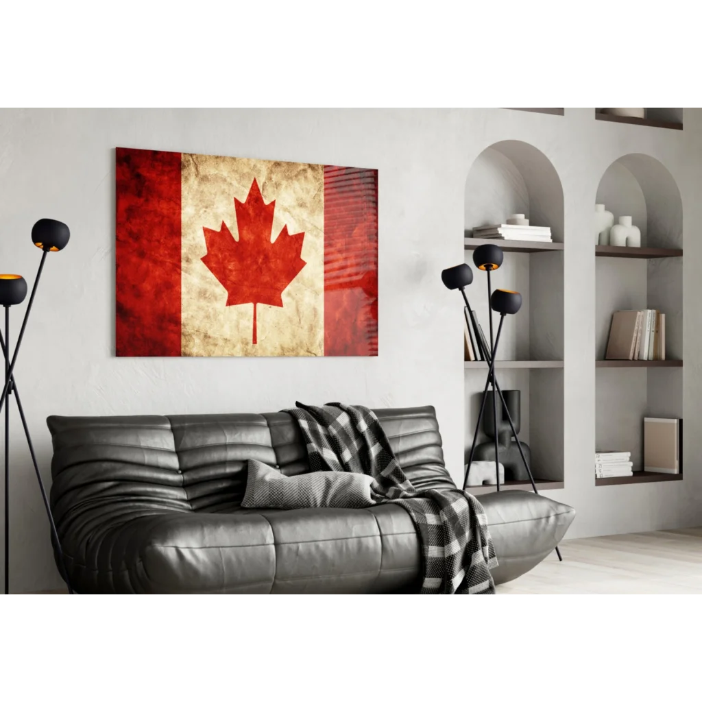 Vintage Canadian Flag Canvas Wall Art with Distressed Maple Leaf | Contemporary Home Wall Art | vintageantiquesgifts.com